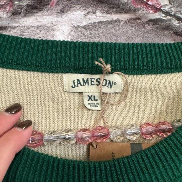 NWT Jameson Whiskey The Merry Duo Christmas sweater green printed acrylic - Picture 3 of 12